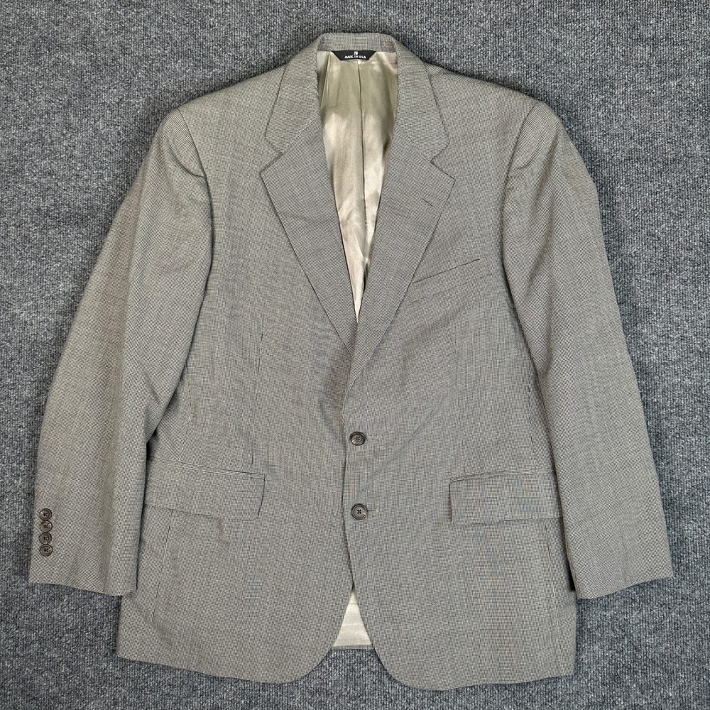 Chaps Ralph Lauren Mens Grey Houndstooth Two Button Blazer Sport Coat Jacket 42L